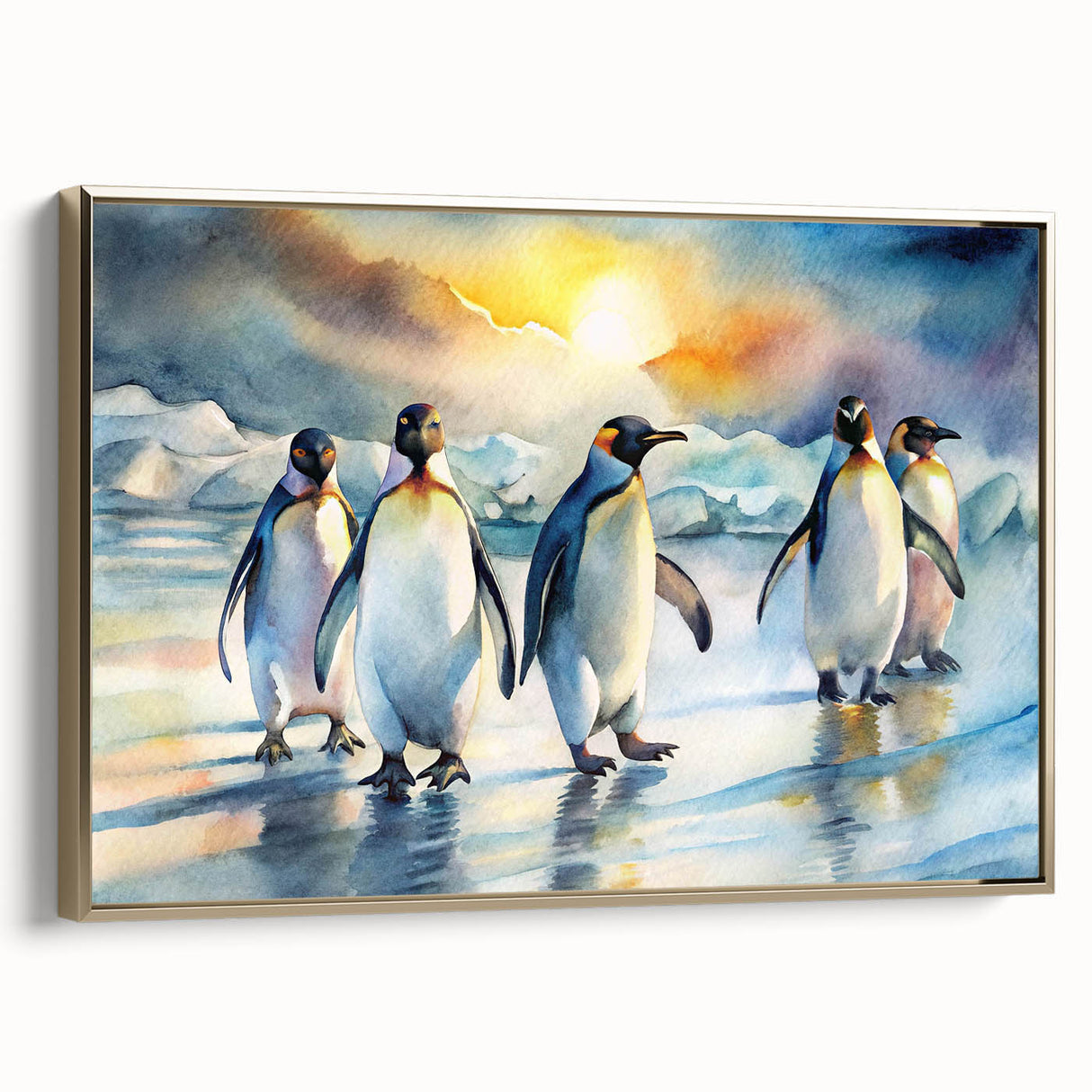 Framed wall art showcasing a side view of a penguin design from the "Animals A Wild Life" collection, featuring a gold frame that enhances its elegance. The artwork captures the charm of wildlife, making it a stylish accent for nature-themed decor.