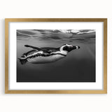 Framed wall art featuring a striking penguin design, elegantly set in a gold frame with a mat, perfect for enhancing modern decor in animal-themed interiors.