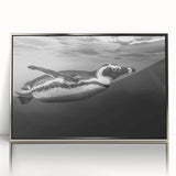 Framed wall art featuring a striking penguin design, showcasing vibrant colors and intricate details, set in a sleek silver frame, ideal for wildlife enthusiasts.