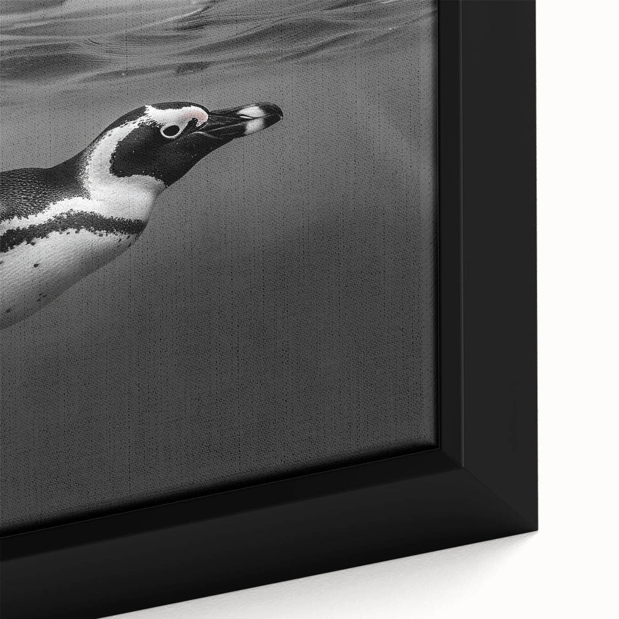 Close-up of a framed canvas wall art piece depicting a whimsical penguin design, showcasing vibrant colors and intricate details, perfect for animal lovers' decor.