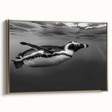 Framed wall art featuring a stylized penguin design in vibrant colors, showcasing a gold frame. Perfect for adding a touch of wildlife elegance to home decor.