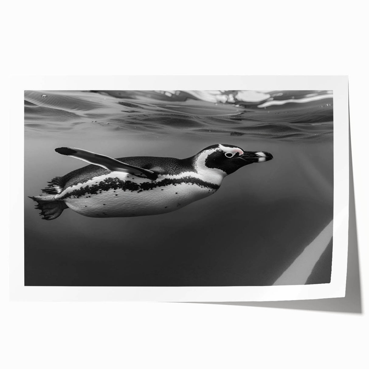 Penguin-themed wall art design featuring vibrant colors and intricate details, presented as a rolled print for easy display, ideal for animal lovers' decor.