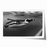 Penguin-themed wall art design featuring vibrant colors and intricate details, presented as a rolled print for easy display, ideal for animal lovers' decor.