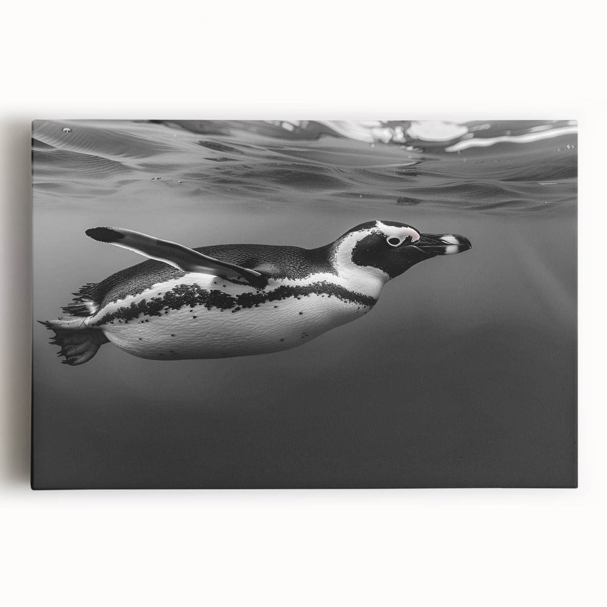 Stretched canvas wall art featuring a vibrant penguin design, showcasing a front view of the playful bird against a colorful background, perfect for nature lovers' decor.