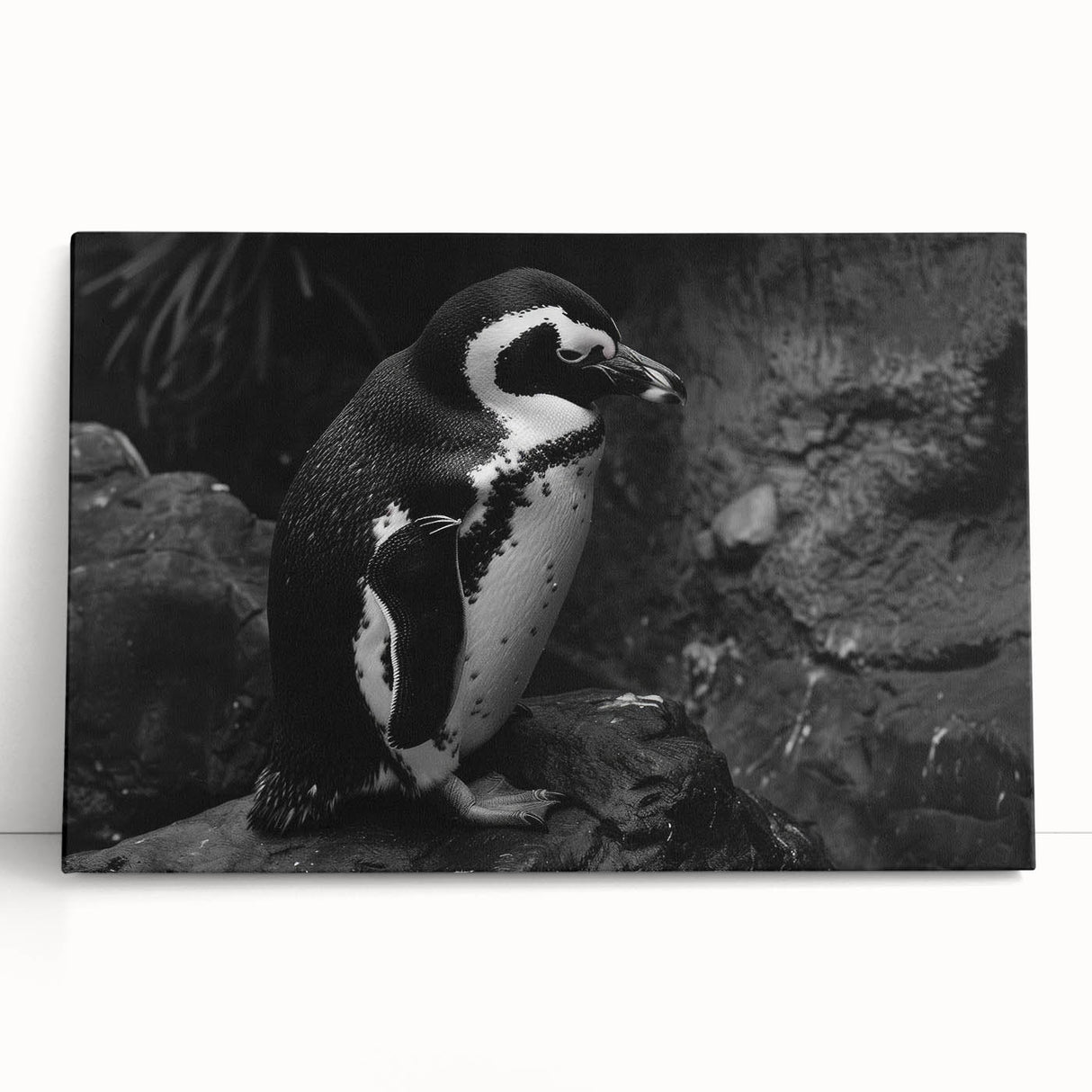 Stretched canvas wall art featuring a charming penguin design, showcasing vibrant colors and whimsical details, perfect for animal lovers and home decor enthusiasts.