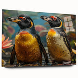 Acrylic glass wall art featuring a whimsical penguin design from the "Animals of the Wild" collection, showcasing vibrant colors and playful details, ideal for children's decor.