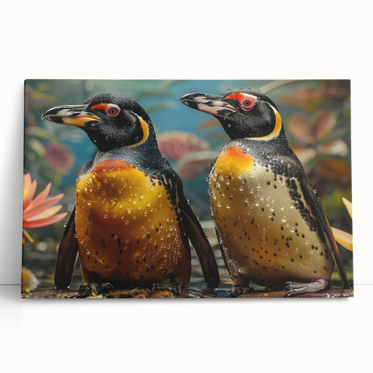 Stretched canvas wall art showcasing a whimsical penguin design, featuring vibrant colors and playful details, perfect for adding a touch of fun to any room decor.