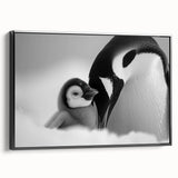 Framed wall art featuring a side view of a black background penguin design, showcasing vibrant colors and intricate details, perfect for animal lovers and modern decor.