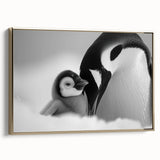 Framed wall art featuring a colorful penguin design, showcasing vibrant hues against a gold backdrop, ideal for animal lovers and modern decor.