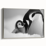 Framed wall art featuring a silver side view of a penguin design, showcasing intricate details and vibrant colors, perfect for animal lovers and modern decor.