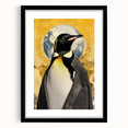 Framed wall art featuring a playful penguin design, presented in a sleek black frame with a matte finish, ideal for animal-themed decor in modern interiors.