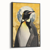 Framed wall art featuring a minimalist black side view of a penguin design, showcasing vibrant colors and modern aesthetics, perfect for animal lovers and home decor enthusiasts.