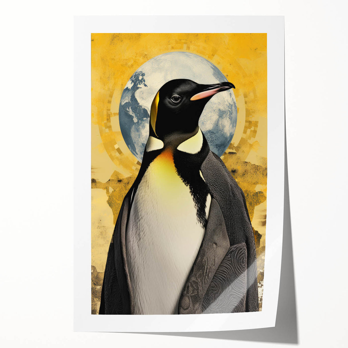 Colorful penguin wall art print showcasing a whimsical design, ideal for children's rooms or playful decor. Perfect for adding a touch of wildlife charm.