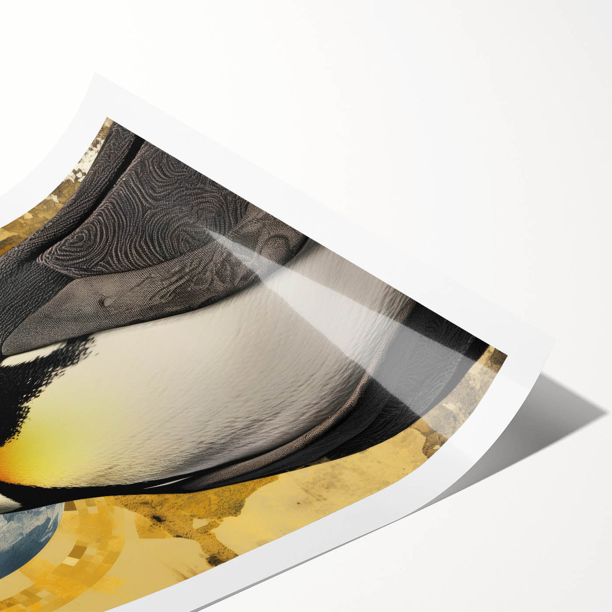 Penguin-themed wall art print featuring a colorful, whimsical design of a penguin in a snowy landscape, ideal for children's rooms or animal lovers.