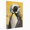 Stretched canvas wall art featuring a whimsical penguin design in a colorful, playful style, perfect for children's rooms or animal-themed decor, showcasing vibrant hues and intricate details.