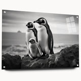 Close-up of a side view of a framed acrylic wall art piece featuring a playful penguin design, showcasing vibrant colors and intricate details, perfect for animal lovers.