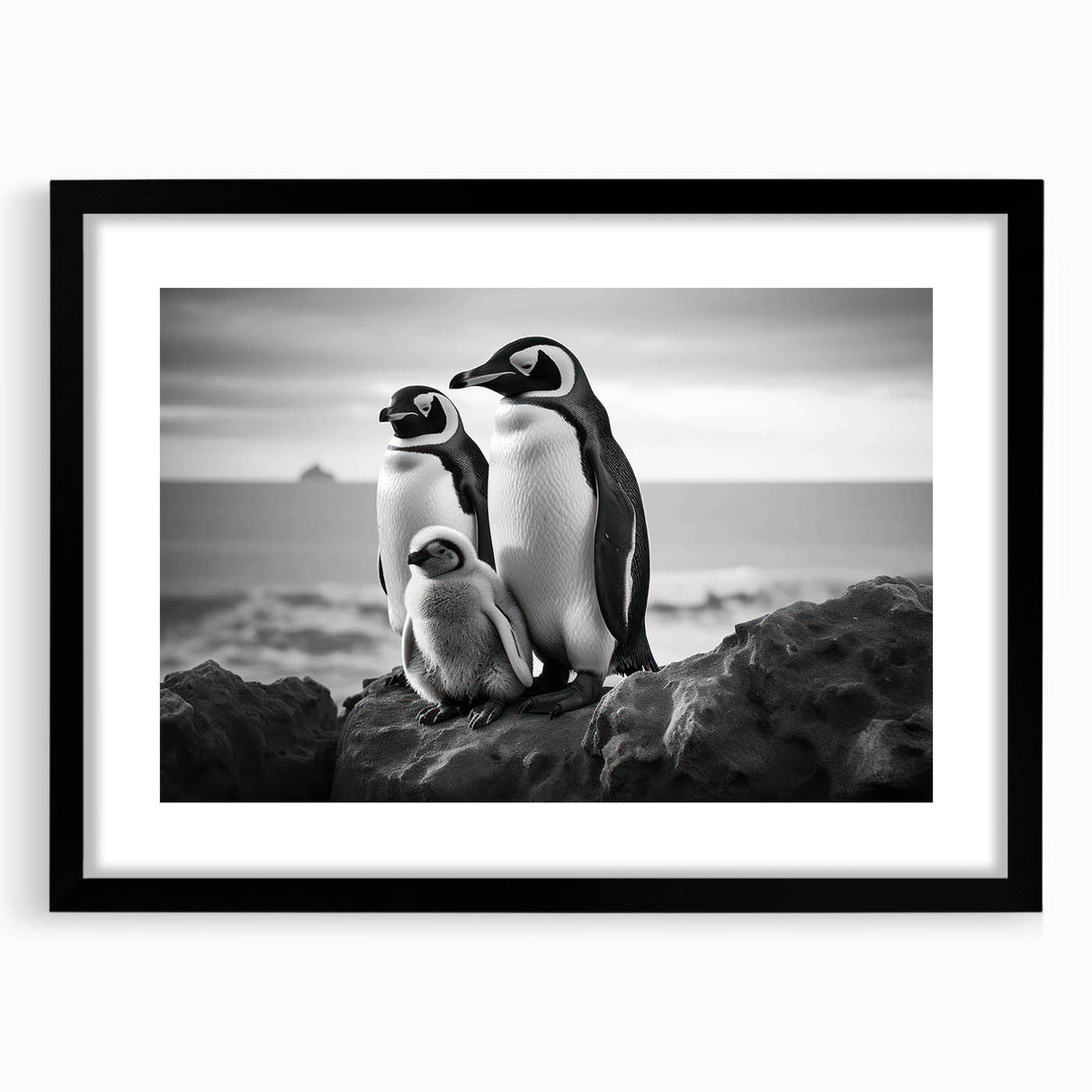 Black-framed wall art featuring a whimsical penguin design from the 'Animals A Wild Life' collection, showcasing vibrant colors and playful details, perfect for animal lovers.