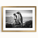 Elegant penguin-themed wall art framed in gold, showcasing a unique wildlife design that adds a touch of sophistication to any decor. Perfect for animal lovers.