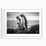 Framed wall art featuring a playful penguin design from the "Animals of the Wild" collection, presented in a white mat. Ideal for animal lovers and children's decor.