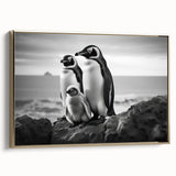 Framed canvas wall art showcasing a stylish penguin design with gold accents, ideal for modern decor. The piece is set against a white background, enhancing its vibrant colors.