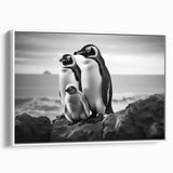 Framed canvas wall art showcasing a side view of a whimsical penguin design, featuring vibrant colors and a modern aesthetic, perfect for animal lovers and home decor.