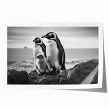 Adorable penguin wall art print featuring a colorful, whimsical design, perfect for animal lovers and modern decor. Ideal for brightening up any space.