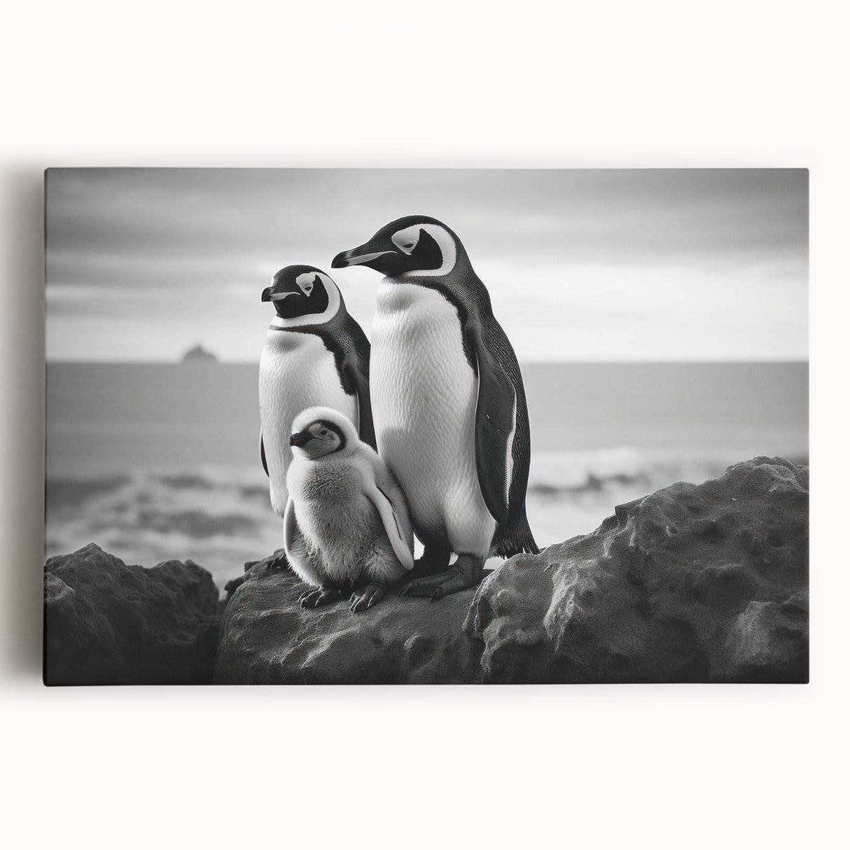 Stretched canvas wall art showcasing a vibrant penguin design, featuring detailed textures and bold colors, ideal for adding a playful touch to any room’s decor.