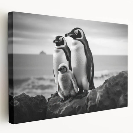 Stretched canvas wall art featuring a striking side view of a penguin design, showcasing vibrant colors and intricate details, perfect for wildlife enthusiasts and modern decor.