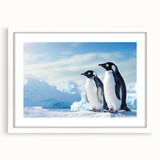 Framed wall art featuring a penguin design from the 'Animals a Wild Life' collection, displayed with a white mat, showcasing vibrant colors ideal for wildlife enthusiasts.