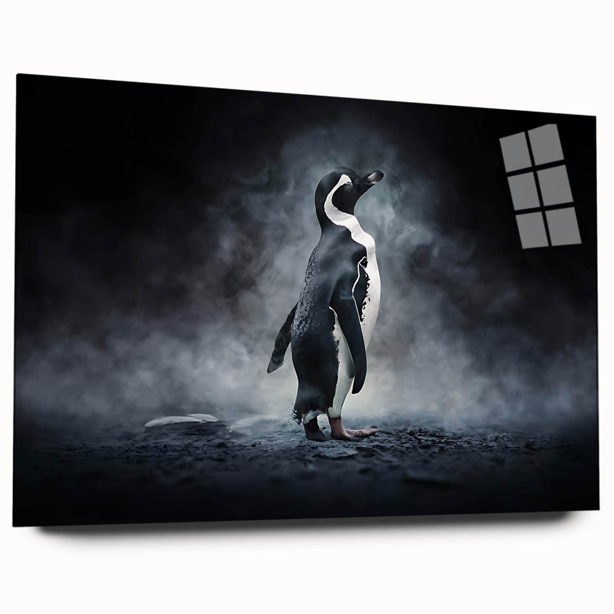 Side view of penguin-themed wall art collection, showcasing vibrant acrylic glass design with intricate details, perfect for wildlife enthusiasts' decor.