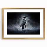 Framed wall art featuring a penguin design from the “Animals A Wild Life” collection, with a gold mat and sleek front view, ideal for modern decor.
