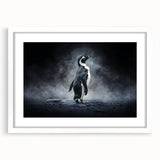 Framed wall art featuring a whimsical penguin design from the 'Animals a Wild Life' collection, displayed with a white mat, perfect for children's room decor.