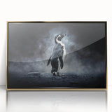 Framed wall art featuring a striking penguin design, set in a stylish gold frame, showcasing vibrant colors and intricate details, perfect for wildlife enthusiasts.