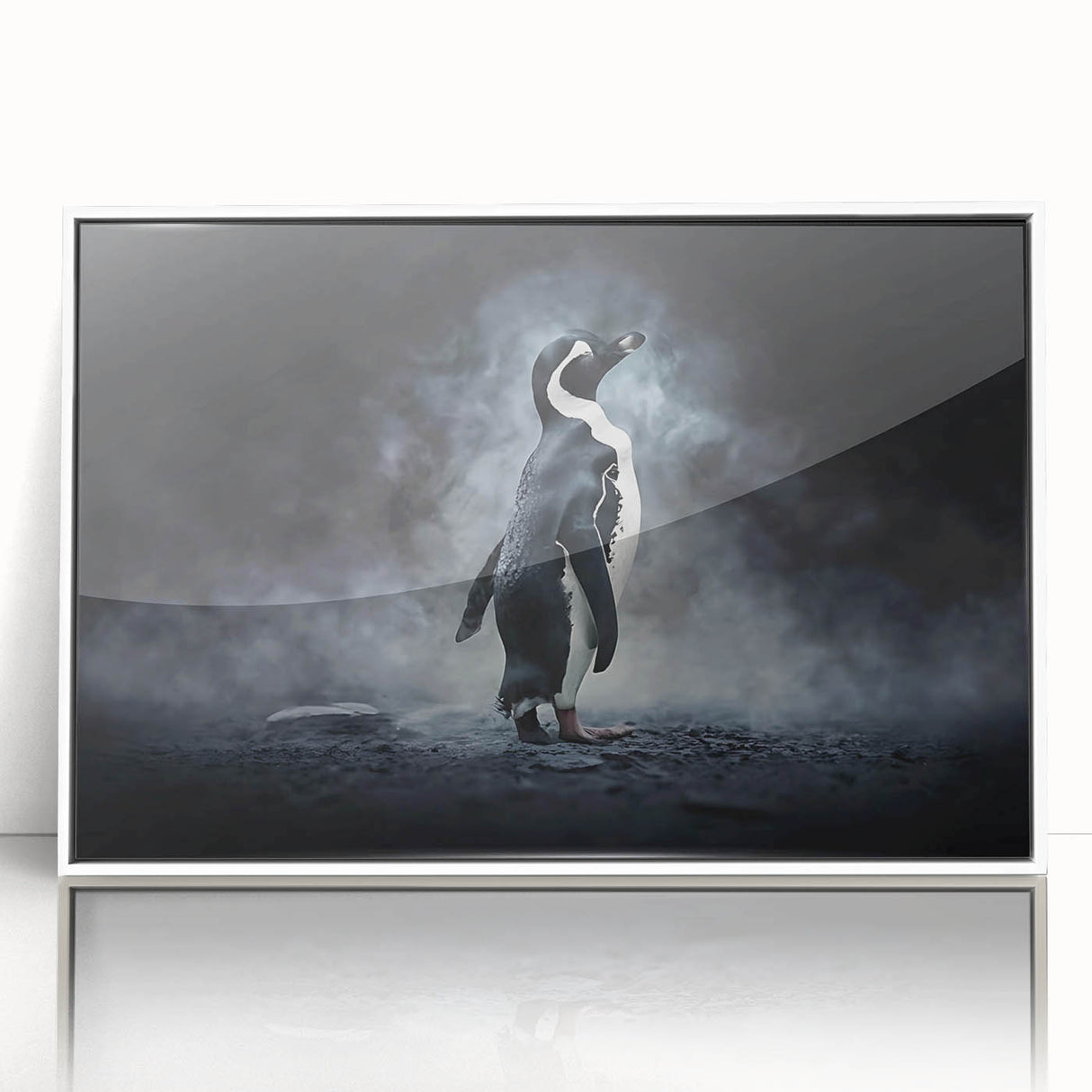Framed acrylic wall art featuring a stylish penguin design, showcasing vibrant colors and modern aesthetic, ideal for animal lovers and contemporary decor.