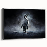 Framed wall art featuring a black and white penguin design on canvas, showcasing a side view of the elegant bird against a minimalist backdrop, perfect for animal lovers and modern decor enthusiasts.
