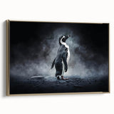 Framed canvas wall art showcasing a stylish penguin design with gold accents. Ideal for animal-themed decor, adding a touch of elegance to any space.