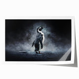 Penguin-themed wall art print featuring vibrant colors and intricate details, presented as a rolled canvas, perfect for adding a whimsical touch to home decor.