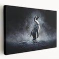 Stretched canvas wall art of a playful penguin design, showcasing vibrant colors and a charming side view, ideal for adding a whimsical touch to any room decor.