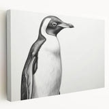Stretched canvas featuring a side view of a vibrant penguin design, showcasing detailed colors and textures, ideal for wildlife art enthusiasts and home decor.