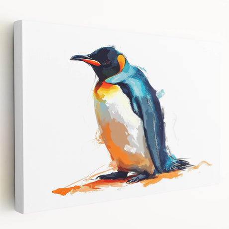 Stretched canvas wall art showcasing a playful penguin design in a vibrant color palette, perfect for children's rooms or wildlife-themed decor.