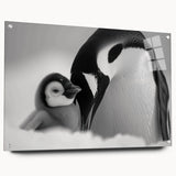 Side view of a penguin-themed acrylic wall art piece showcasing vibrant colors and intricate design details, elegantly displayed with pins for easy mounting. Ideal for animal lovers and modern decor enthusiasts.