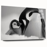 Side view of a penguin-themed wall art piece, crafted from acrylic glass, showcasing vibrant colors and intricate details, perfect for wildlife enthusiasts' decor.