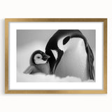 Framed wall art featuring a gold mat and a charming penguin design, showcasing a modern aesthetic perfect for animal lovers, available for home decor.