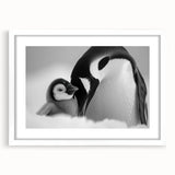 Framed wall art depicting a playful penguin design in a white mat, perfect for adding a whimsical touch to children's rooms or animal-themed decor.