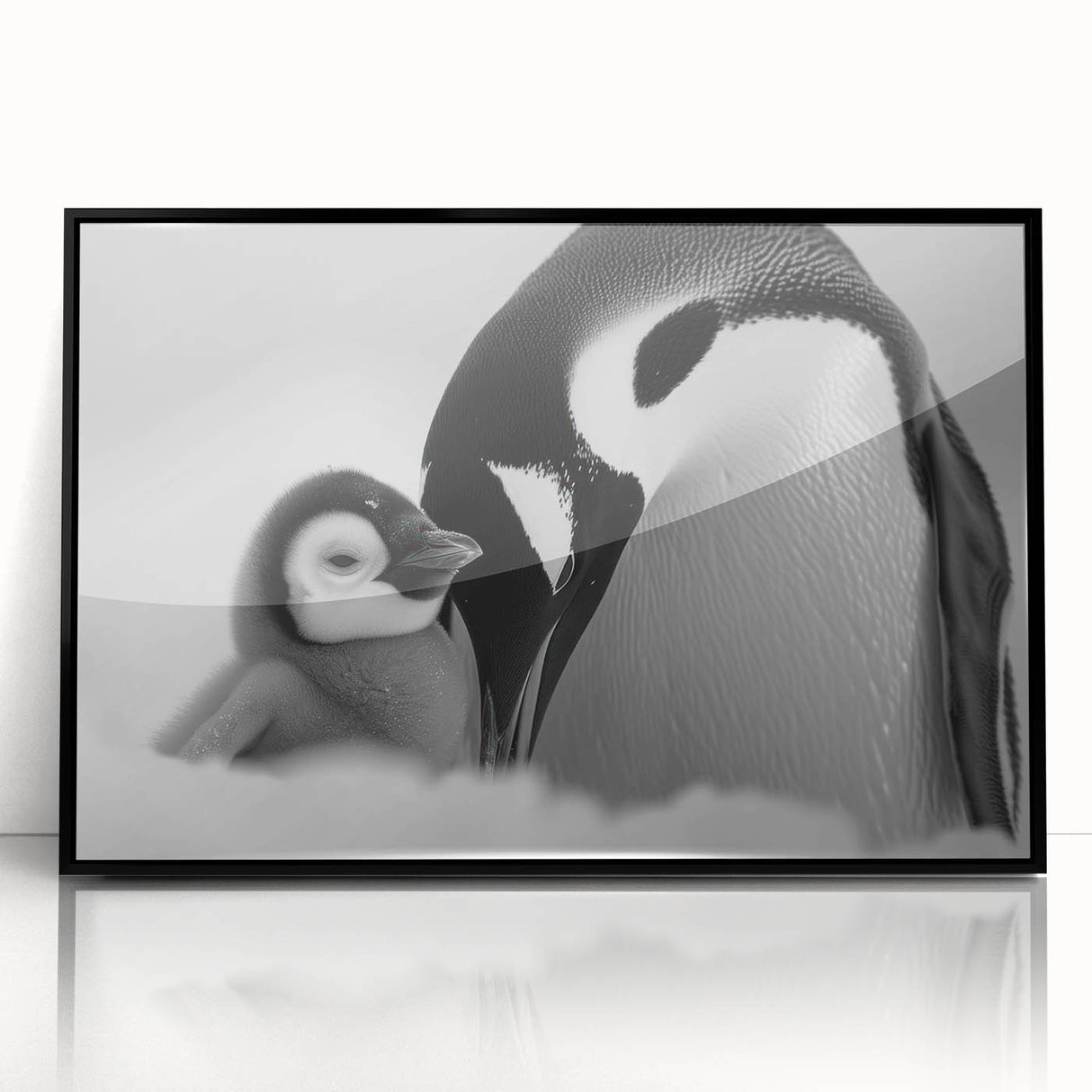 Framed acrylic wall art featuring a striking penguin design, showcasing vibrant colors against a black background, perfect for wildlife enthusiasts and modern decor.
