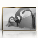 Framed wall art featuring a stylish penguin design with a gold-accented acrylic front, showcasing vibrant colors and modern aesthetics, ideal for animal lovers.