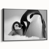 Framed canvas wall art featuring a side view of a penguin design with vibrant colors, ideal for animal lovers and modern home decor enthusiasts.
