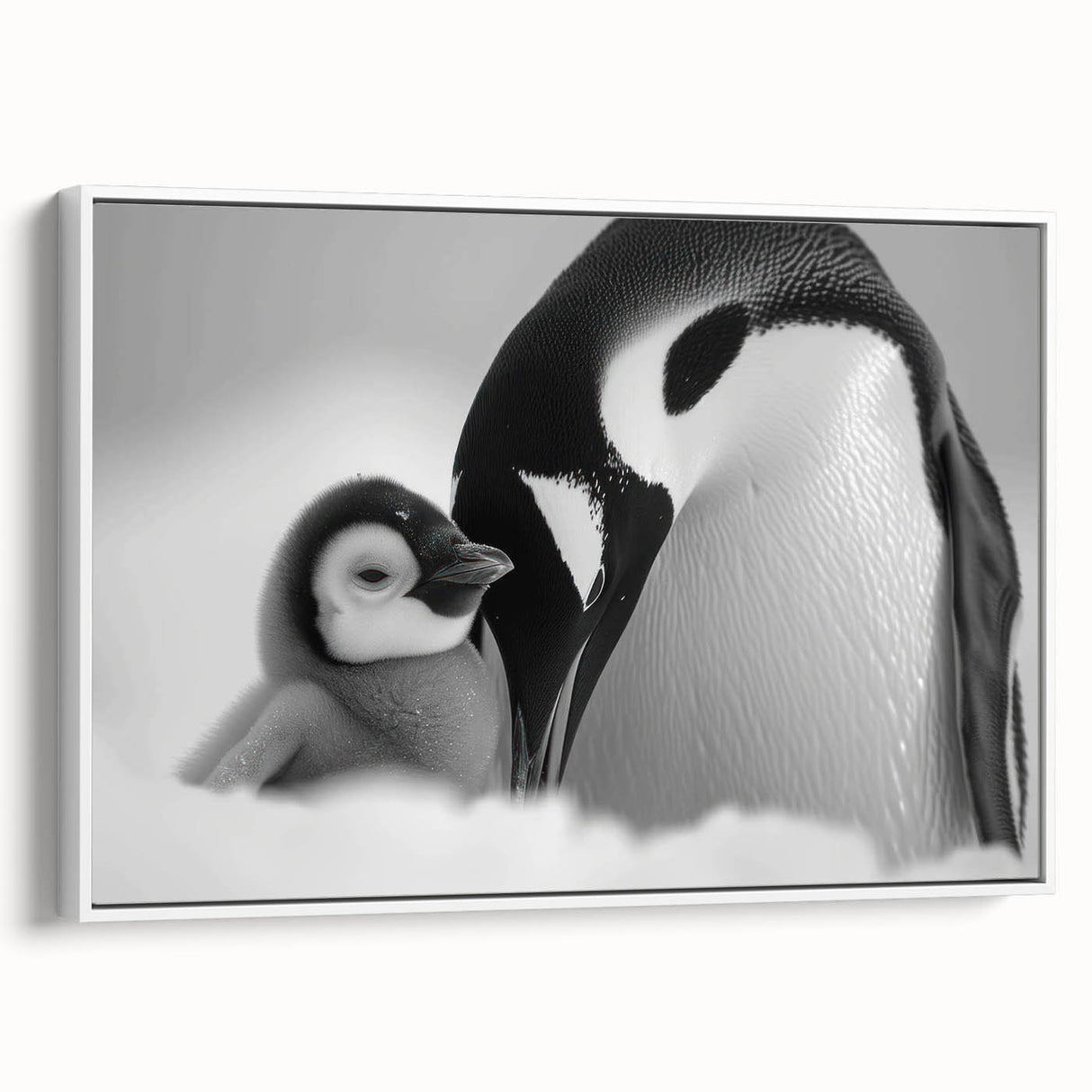 Framed canvas wall art featuring a side view of a playful penguin design, showcasing vibrant colors on a white background, perfect for animal lovers and home decor enthusiasts.