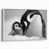 Framed canvas wall art featuring a side view of a playful penguin design, showcasing vibrant colors on a white background, perfect for animal lovers and home decor enthusiasts.