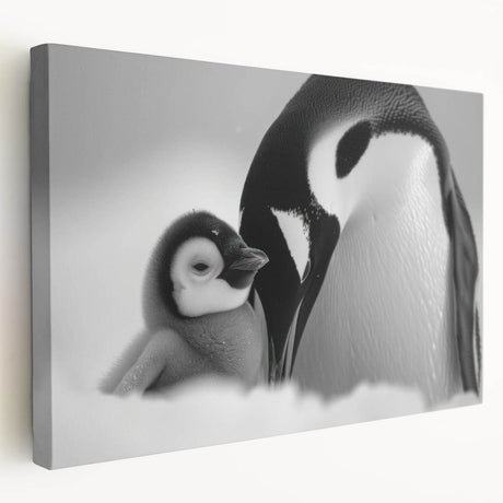 Stretched canvas wall art featuring a side view of a playful penguin design, showcasing vibrant colors and whimsical details, perfect for animal lovers' decor.